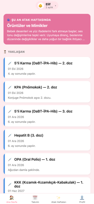 Minik Takvim ana sayfa — bebeğin cinsiyetine göre pembe tema